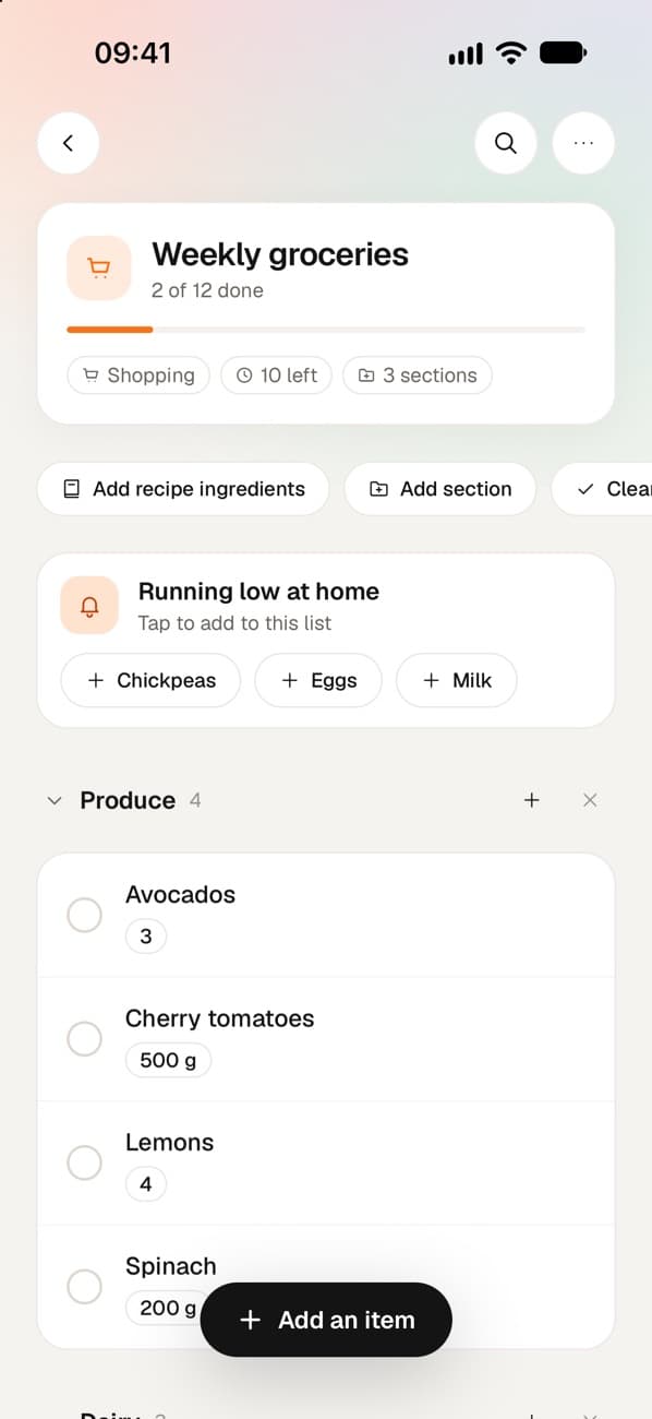 Okazo shopping list